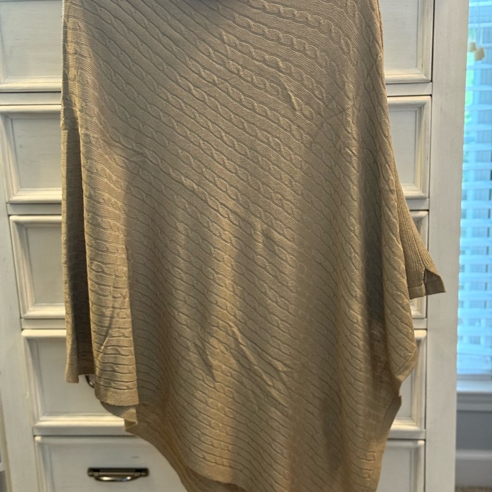 Marlilly Tan Cable Knit Ohio State Poncho - Plus Size fit